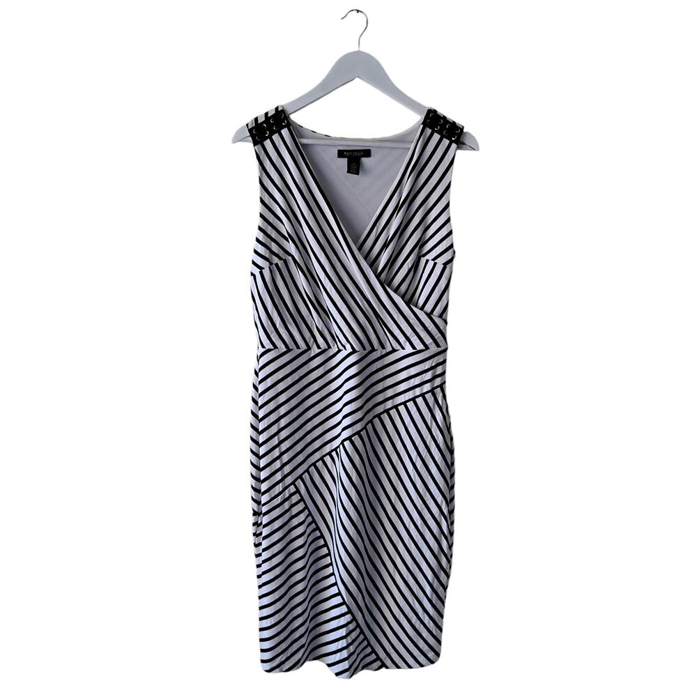 White House Black Market Sleeveless Stripe Surplice Sheath Dress White Black 12 - Picture 2 of 15
